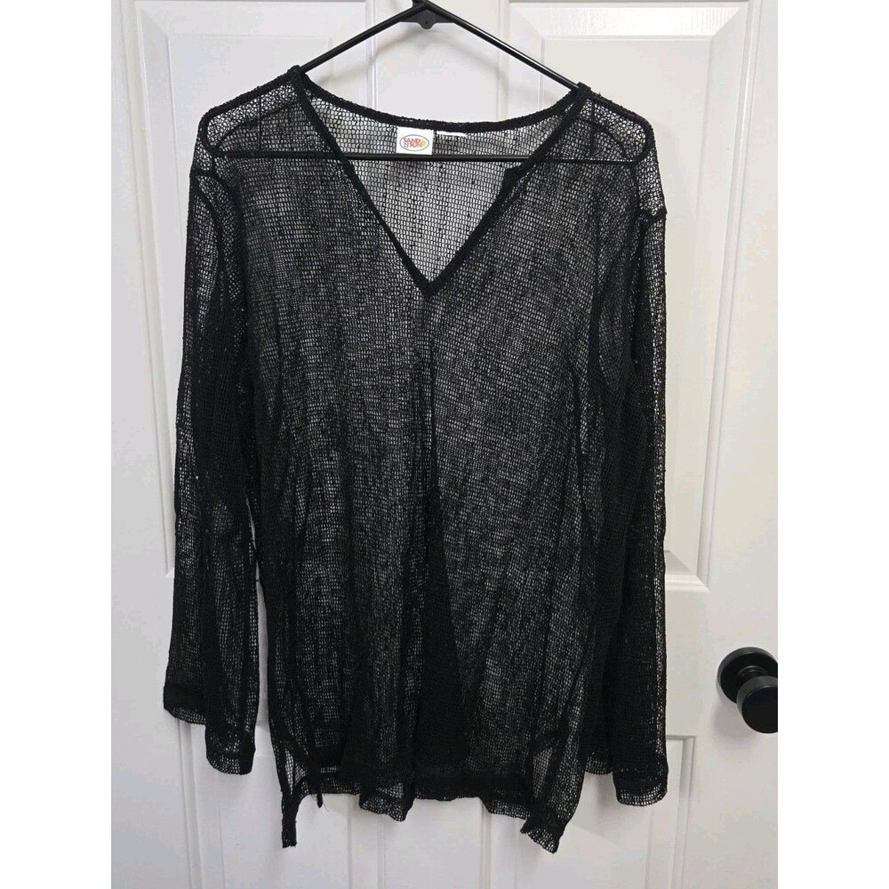 Sand Sun Black Sequin Mesh Pullover Top Sheer Knit Shimmer Swimsuit Coverup M